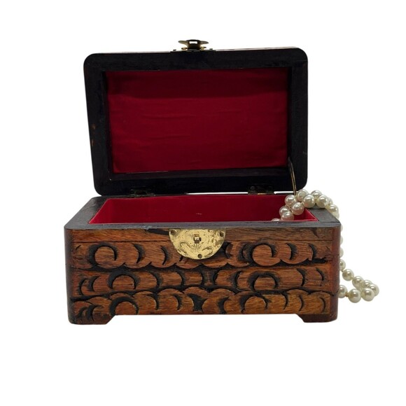 VTG Artisan Carved Wood Jewelry Trinket Treasure Box Bird Cottagecore - Picture 2 of 8